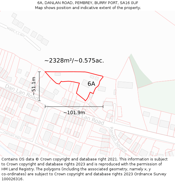 6A, DANLAN ROAD, PEMBREY, BURRY PORT, SA16 0UF: Plot and title map