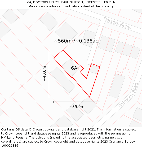 6A, DOCTORS FIELDS, EARL SHILTON, LEICESTER, LE9 7HN: Plot and title map