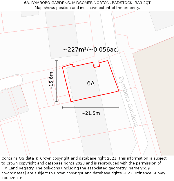 6A, DYMBORO GARDENS, MIDSOMER NORTON, RADSTOCK, BA3 2QT: Plot and title map