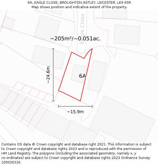 6A, EAGLE CLOSE, BROUGHTON ASTLEY, LEICESTER, LE9 6SR: Plot and title map