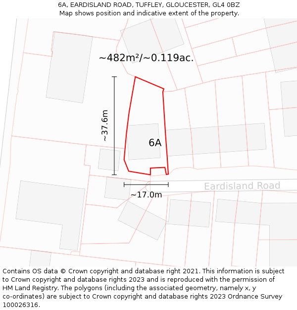 6A, EARDISLAND ROAD, TUFFLEY, GLOUCESTER, GL4 0BZ: Plot and title map
