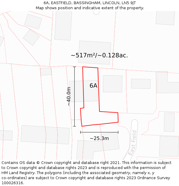 6A, EASTFIELD, BASSINGHAM, LINCOLN, LN5 9JT: Plot and title map