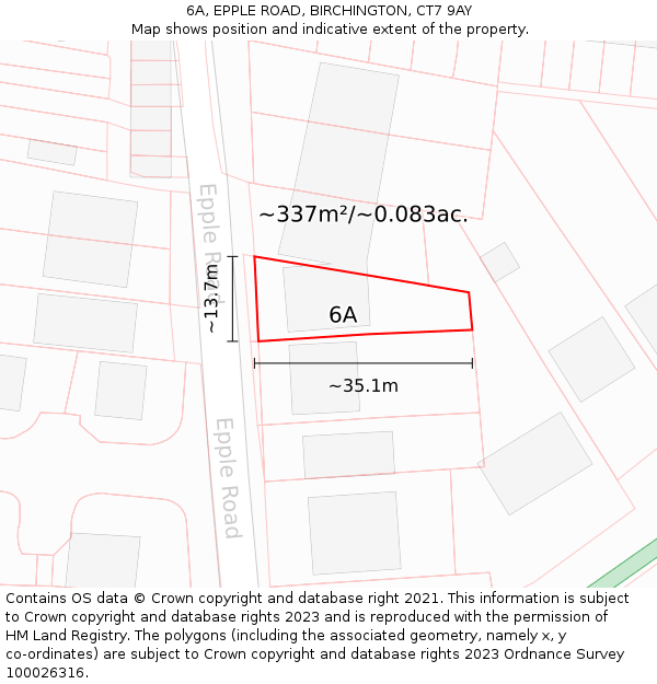 6A, EPPLE ROAD, BIRCHINGTON, CT7 9AY: Plot and title map