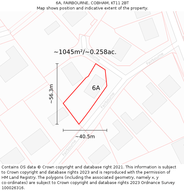 6A, FAIRBOURNE, COBHAM, KT11 2BT: Plot and title map