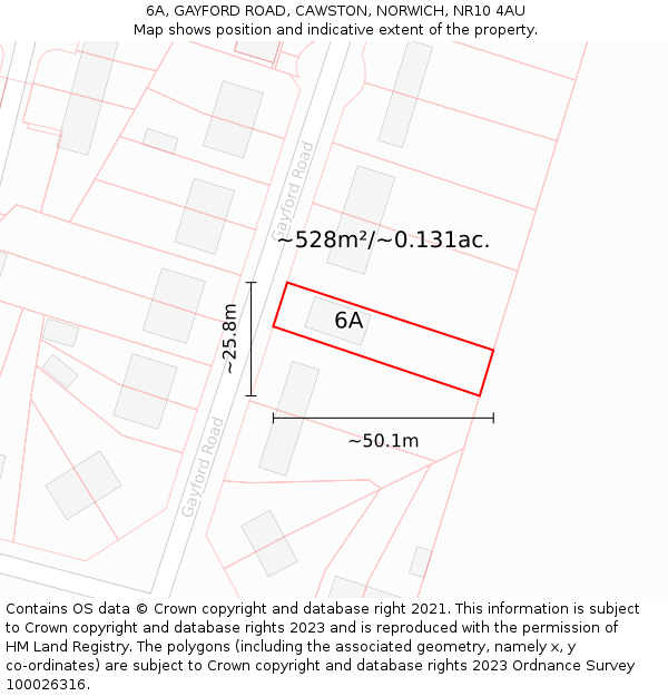 6A, GAYFORD ROAD, CAWSTON, NORWICH, NR10 4AU: Plot and title map