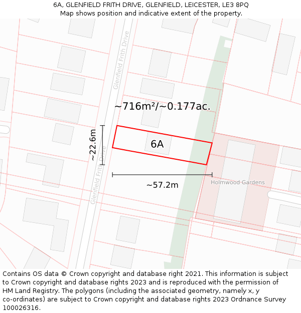 6A, GLENFIELD FRITH DRIVE, GLENFIELD, LEICESTER, LE3 8PQ: Plot and title map