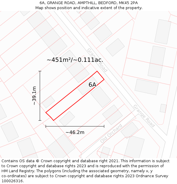 6A, GRANGE ROAD, AMPTHILL, BEDFORD, MK45 2PA: Plot and title map
