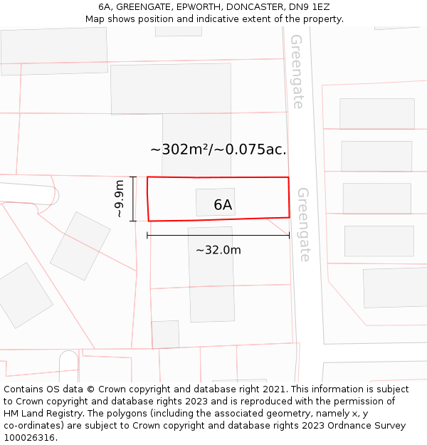 6A, GREENGATE, EPWORTH, DONCASTER, DN9 1EZ: Plot and title map