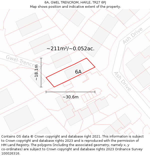 6A, GWEL TRENCROM, HAYLE, TR27 6PJ: Plot and title map