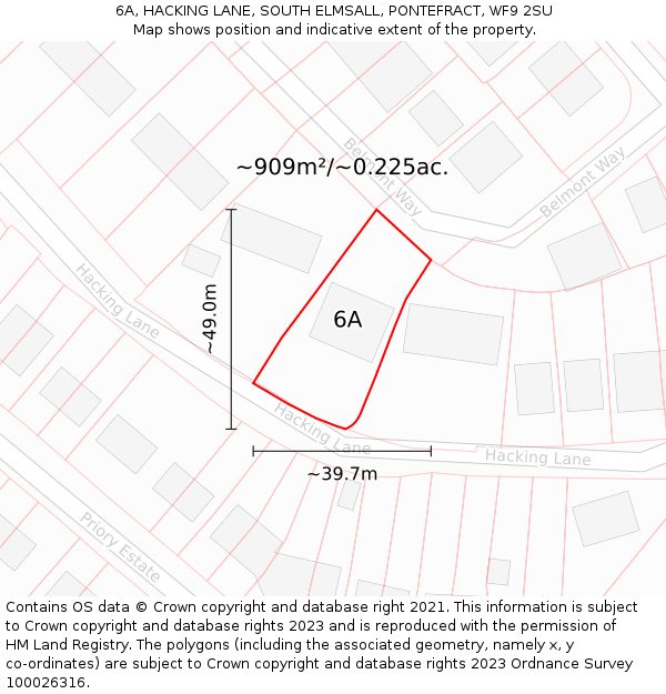 6A, HACKING LANE, SOUTH ELMSALL, PONTEFRACT, WF9 2SU: Plot and title map
