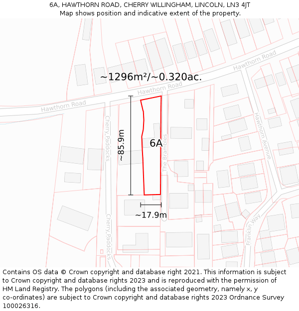 6A, HAWTHORN ROAD, CHERRY WILLINGHAM, LINCOLN, LN3 4JT: Plot and title map