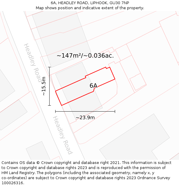 6A, HEADLEY ROAD, LIPHOOK, GU30 7NP: Plot and title map