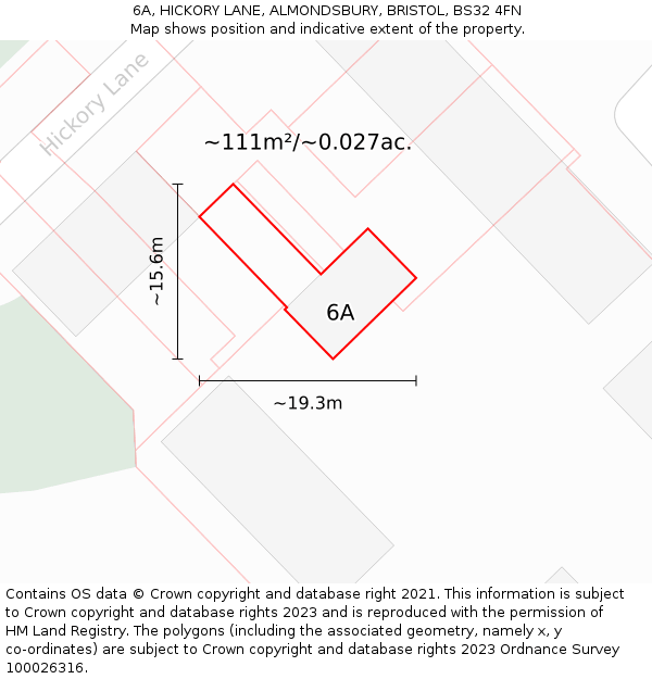 6A, HICKORY LANE, ALMONDSBURY, BRISTOL, BS32 4FN: Plot and title map