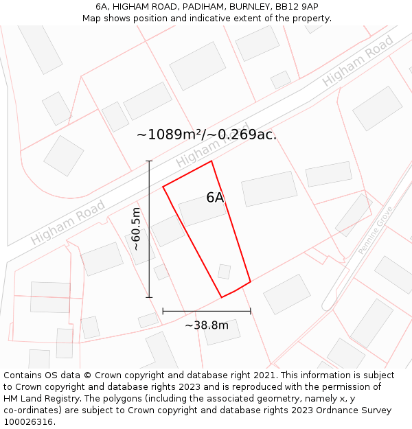 6A, HIGHAM ROAD, PADIHAM, BURNLEY, BB12 9AP: Plot and title map