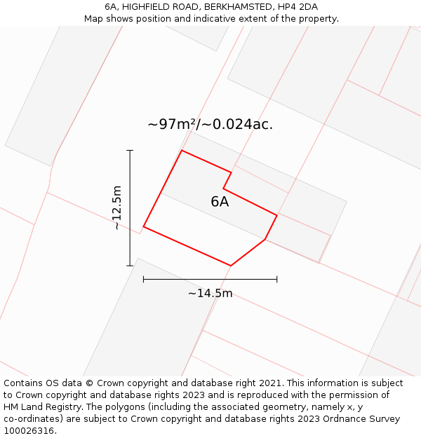 6A, HIGHFIELD ROAD, BERKHAMSTED, HP4 2DA: Plot and title map