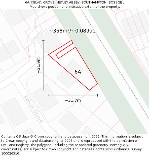 6A, KELVIN GROVE, NETLEY ABBEY, SOUTHAMPTON, SO31 5BL: Plot and title map