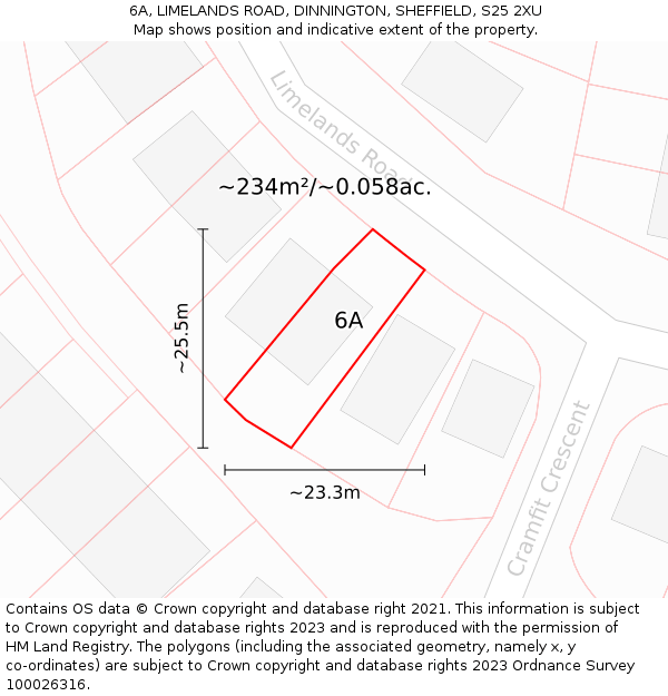 6A, LIMELANDS ROAD, DINNINGTON, SHEFFIELD, S25 2XU: Plot and title map