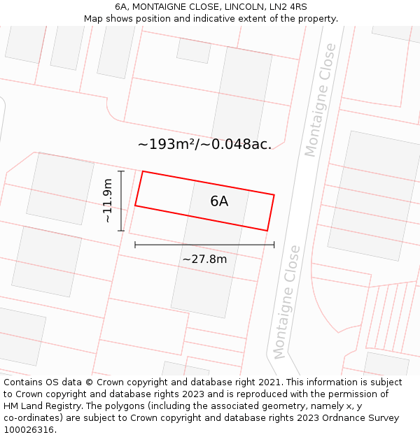 6A, MONTAIGNE CLOSE, LINCOLN, LN2 4RS: Plot and title map