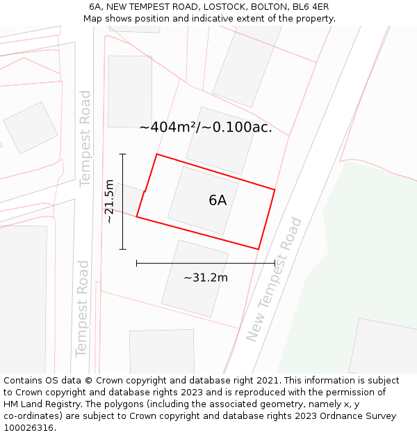 6A, NEW TEMPEST ROAD, LOSTOCK, BOLTON, BL6 4ER: Plot and title map