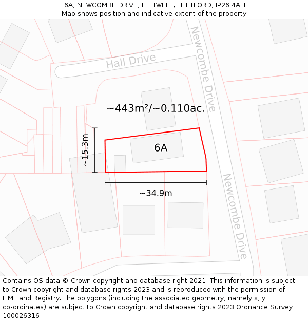 6A, NEWCOMBE DRIVE, FELTWELL, THETFORD, IP26 4AH: Plot and title map