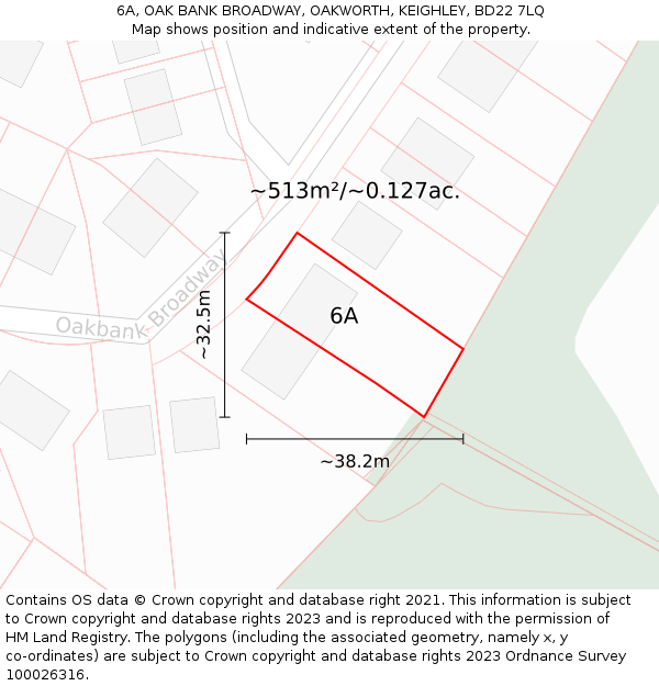 6A, OAK BANK BROADWAY, OAKWORTH, KEIGHLEY, BD22 7LQ: Plot and title map