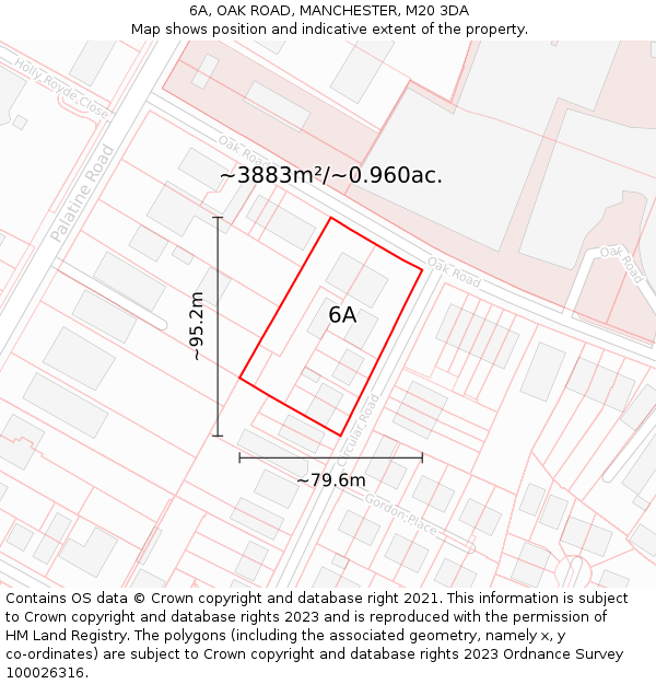 6A, OAK ROAD, MANCHESTER, M20 3DA: Plot and title map