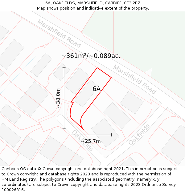 6A, OAKFIELDS, MARSHFIELD, CARDIFF, CF3 2EZ: Plot and title map