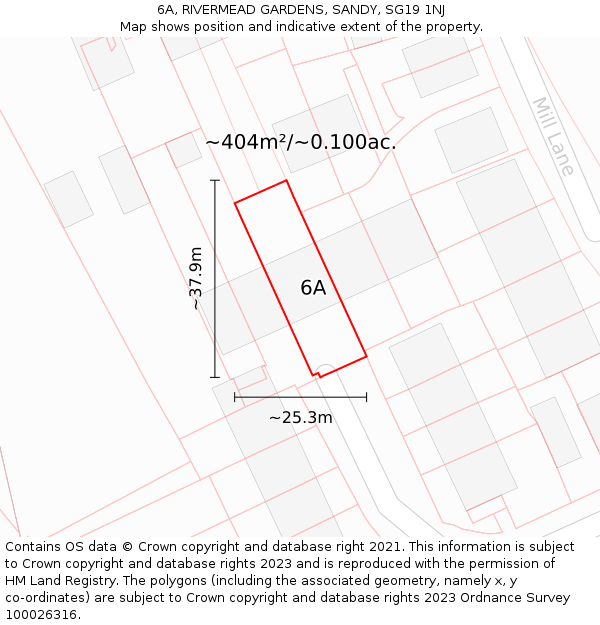 6A, RIVERMEAD GARDENS, SANDY, SG19 1NJ: Plot and title map