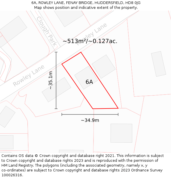 6A, ROWLEY LANE, FENAY BRIDGE, HUDDERSFIELD, HD8 0JG: Plot and title map