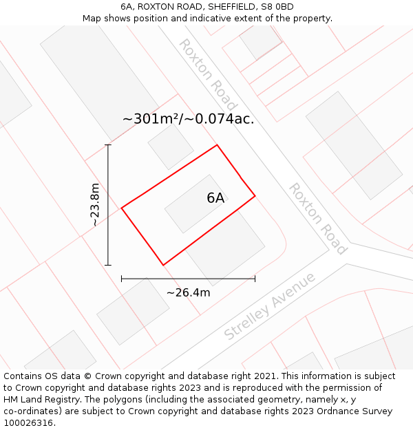 6A, ROXTON ROAD, SHEFFIELD, S8 0BD: Plot and title map
