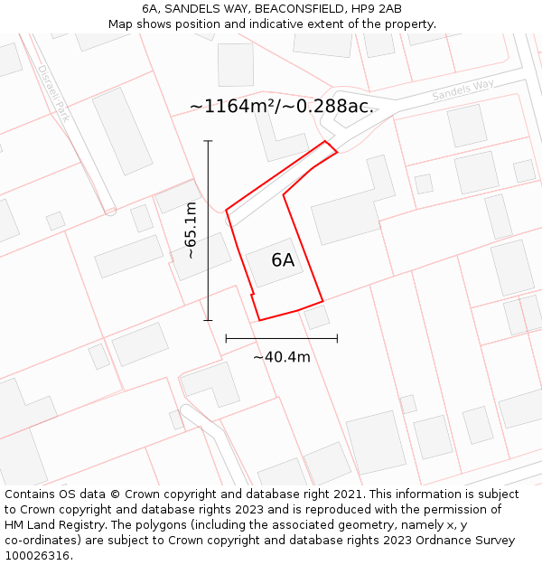 6A, SANDELS WAY, BEACONSFIELD, HP9 2AB: Plot and title map