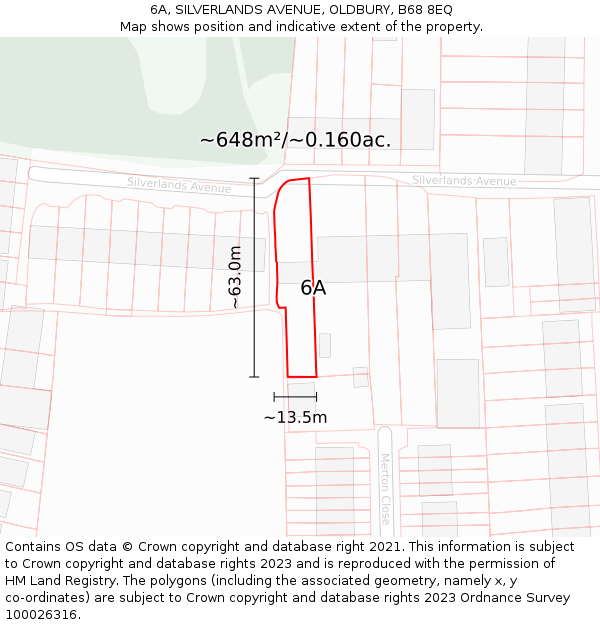 6A, SILVERLANDS AVENUE, OLDBURY, B68 8EQ: Plot and title map