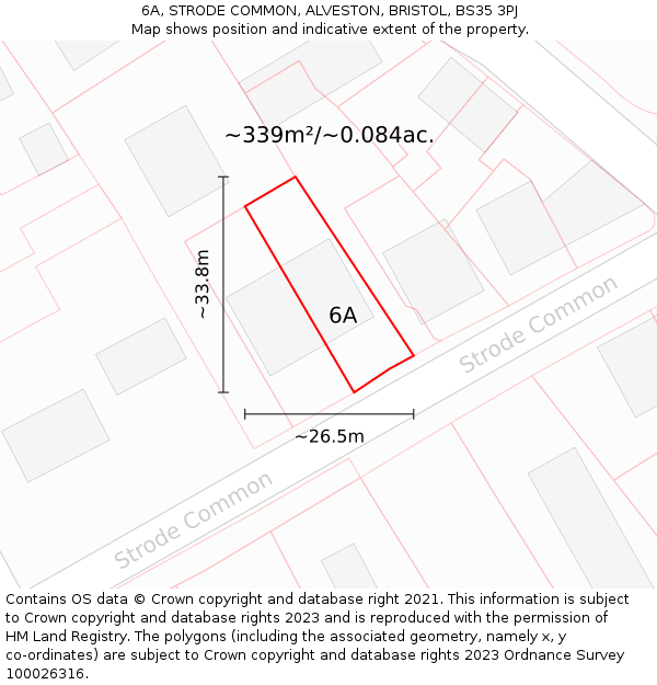 6A, STRODE COMMON, ALVESTON, BRISTOL, BS35 3PJ: Plot and title map