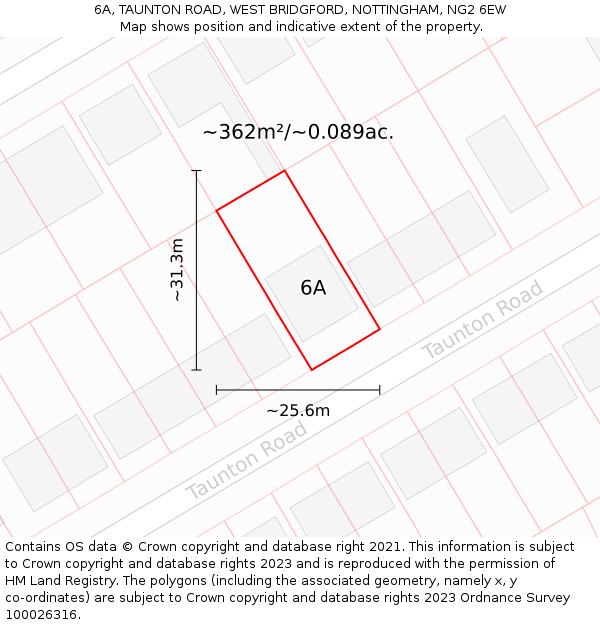6A, TAUNTON ROAD, WEST BRIDGFORD, NOTTINGHAM, NG2 6EW: Plot and title map