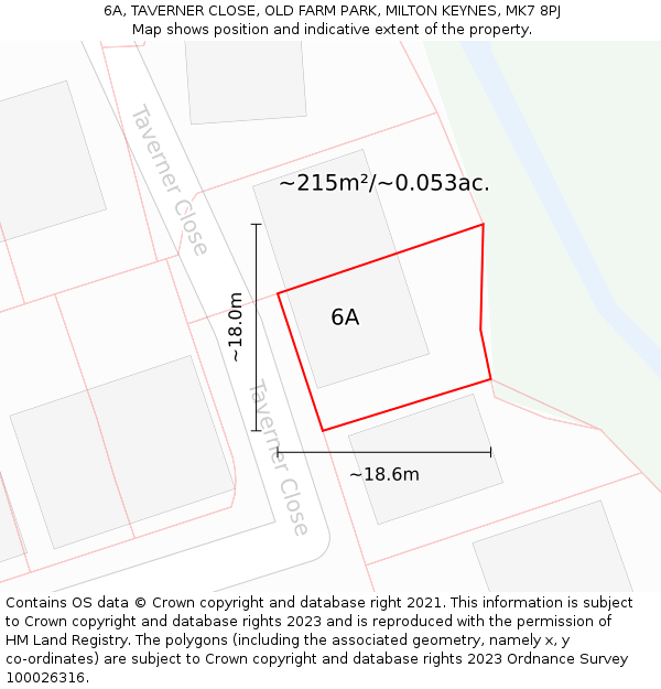 6A, TAVERNER CLOSE, OLD FARM PARK, MILTON KEYNES, MK7 8PJ: Plot and title map