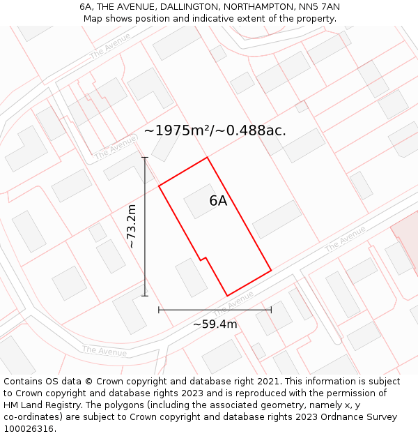 6A, THE AVENUE, DALLINGTON, NORTHAMPTON, NN5 7AN: Plot and title map