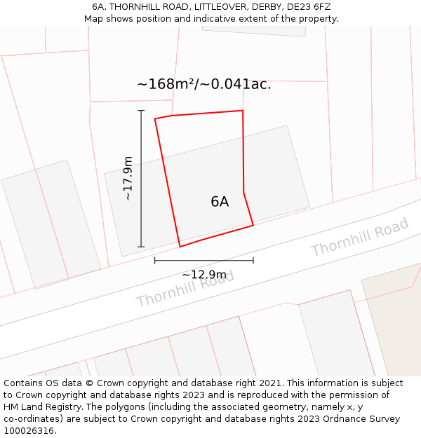 6A, THORNHILL ROAD, LITTLEOVER, DERBY, DE23 6FZ: Plot and title map