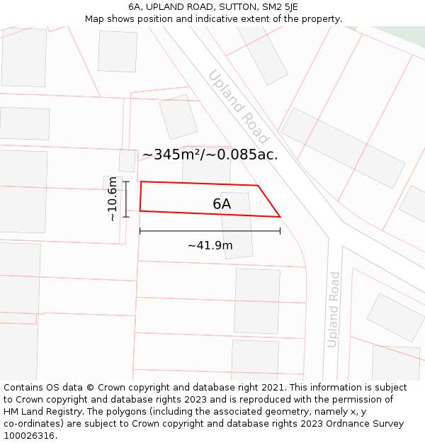 6A, UPLAND ROAD, SUTTON, SM2 5JE: Plot and title map