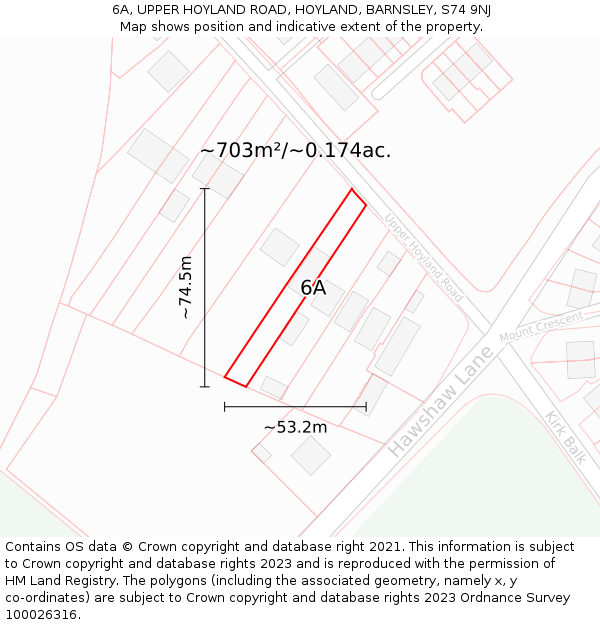 6A, UPPER HOYLAND ROAD, HOYLAND, BARNSLEY, S74 9NJ: Plot and title map