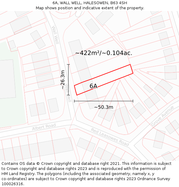 6A, WALL WELL, HALESOWEN, B63 4SH: Plot and title map