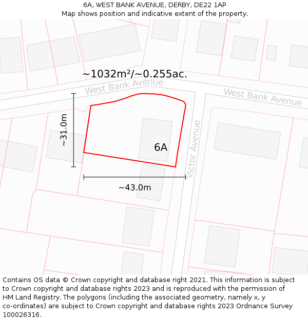 6A, WEST BANK AVENUE, DERBY, DE22 1AP: Plot and title map