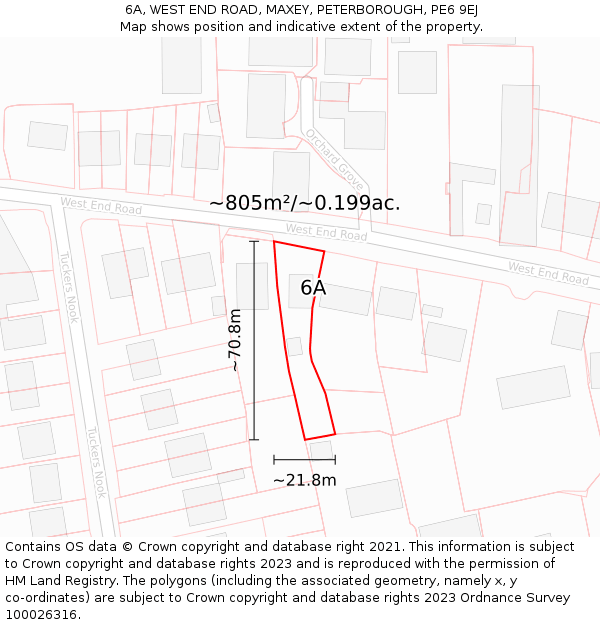 6A, WEST END ROAD, MAXEY, PETERBOROUGH, PE6 9EJ: Plot and title map