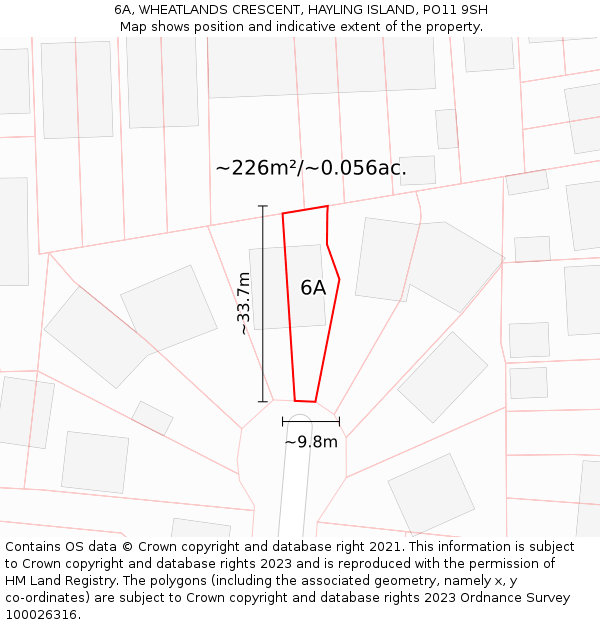 6A, WHEATLANDS CRESCENT, HAYLING ISLAND, PO11 9SH: Plot and title map