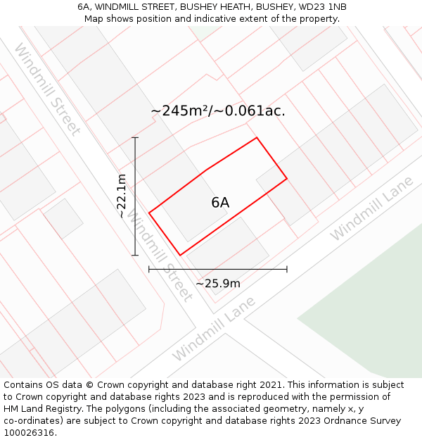 6A, WINDMILL STREET, BUSHEY HEATH, BUSHEY, WD23 1NB: Plot and title map