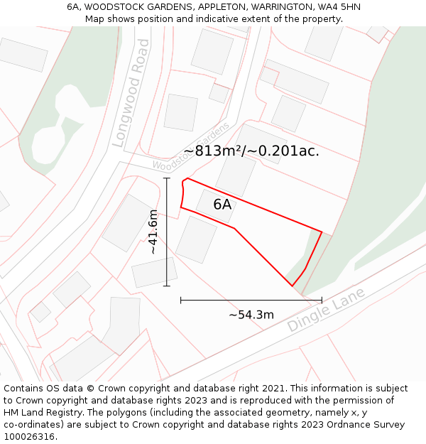 6A, WOODSTOCK GARDENS, APPLETON, WARRINGTON, WA4 5HN: Plot and title map