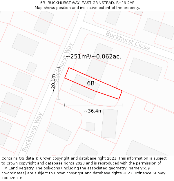 6B, BUCKHURST WAY, EAST GRINSTEAD, RH19 2AF: Plot and title map