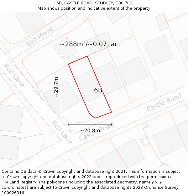 6B, CASTLE ROAD, STUDLEY, B80 7LS: Plot and title map
