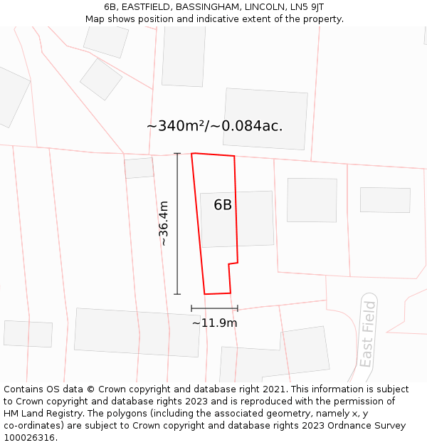 6B, EASTFIELD, BASSINGHAM, LINCOLN, LN5 9JT: Plot and title map