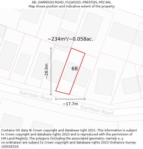 6B, GARRISON ROAD, FULWOOD, PRESTON, PR2 8AL: Plot and title map