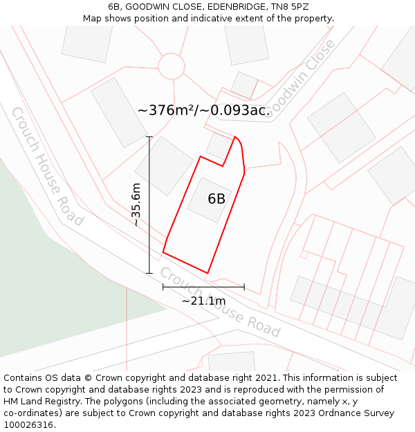 6B, GOODWIN CLOSE, EDENBRIDGE, TN8 5PZ: Plot and title map